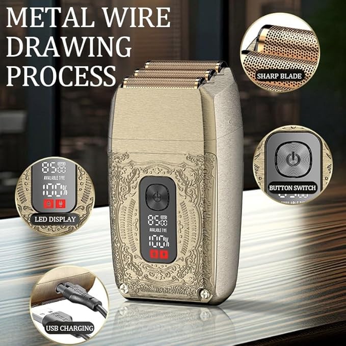 Men's Shaver Compound Three Knife Net Shaver Digital Display Electric Shaver Head Oil Head Gradient Shaver USB Charging