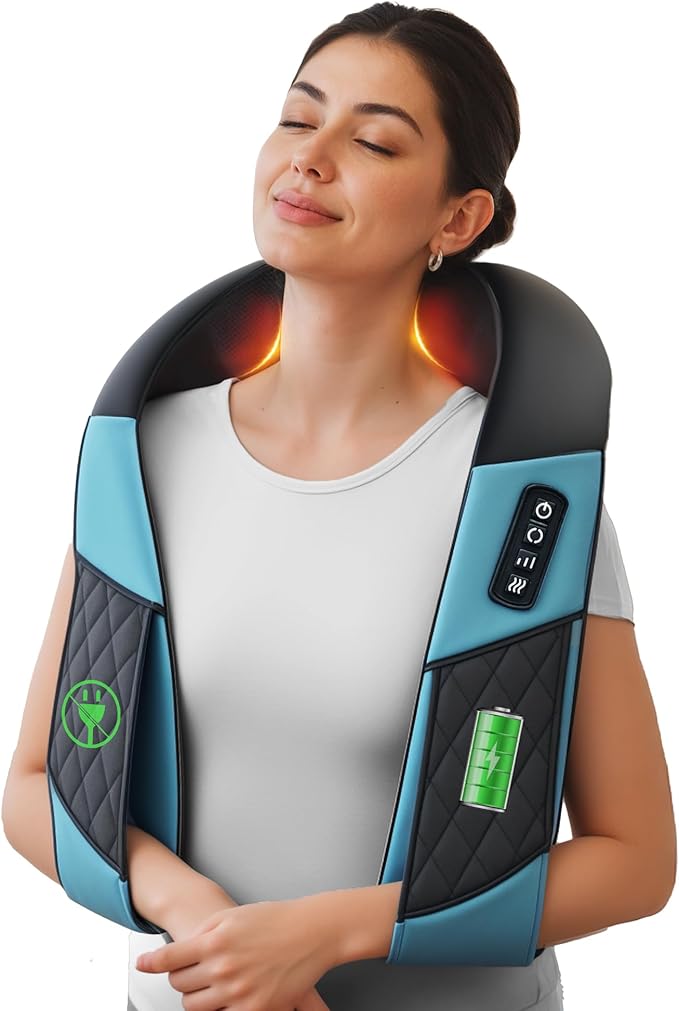 COMFIER FSA Eligible Cordless Neck Massager for Pain Relief Deep Tissue Shiatsu Shoulder Massager with Heat 3D Kneading Back Massager Pillow