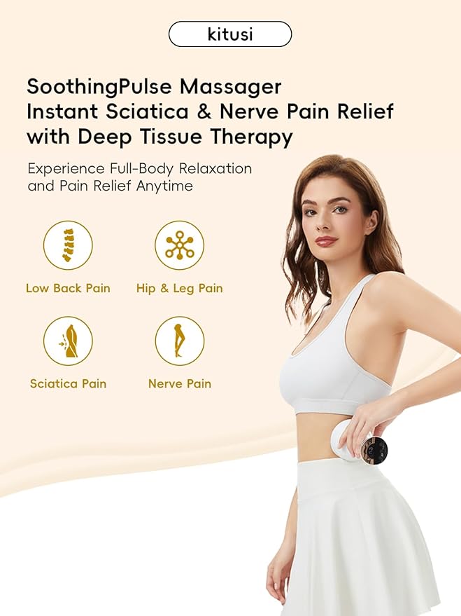 Sciatica Pain Relief Devices – Deep Tissue Massager with Multi-Mode Technology Heat &amp Light Targeted Relief for Sciatic Nerve &amp Lower Back Pain (White)
