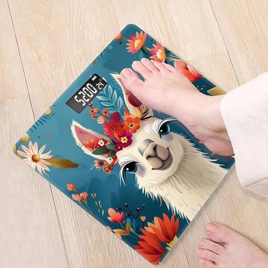 Digital Scale for Body Weight Highly Precision Bathroom Weight Scale 400 lbs with Backlit Display Personalized Scale for Home-Cute Smiling Llama with Colorful Flowers On Head