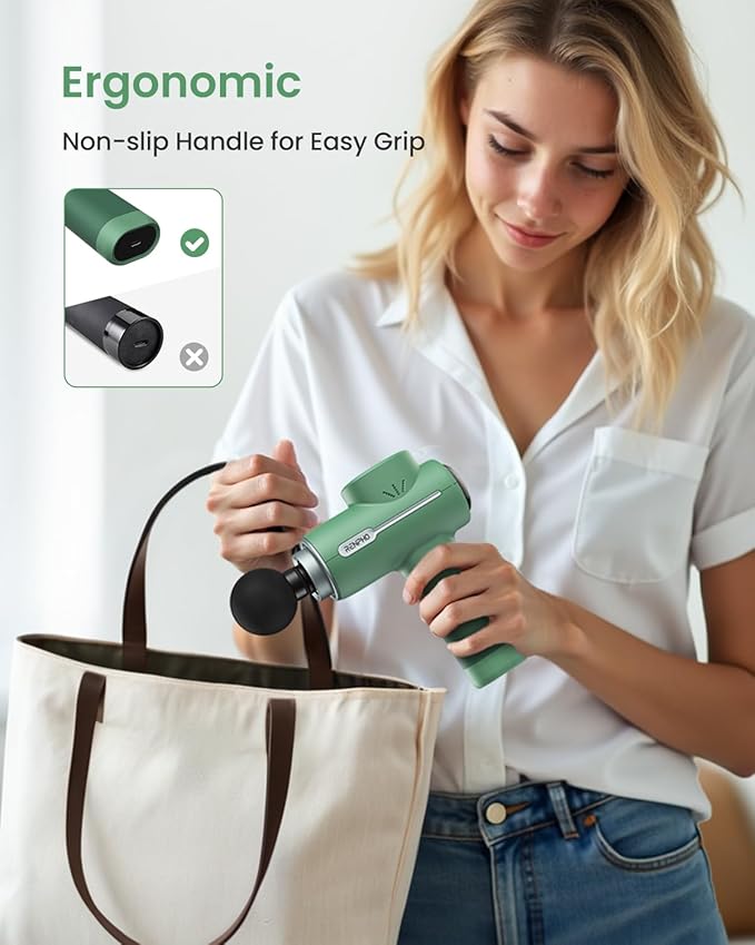 RENPHO Active Massage Gun Deep Tissue Percussion Massager for Back and Neck Portable Handheld Massager with 5 Speeds 5 Attachments Carry Case Green