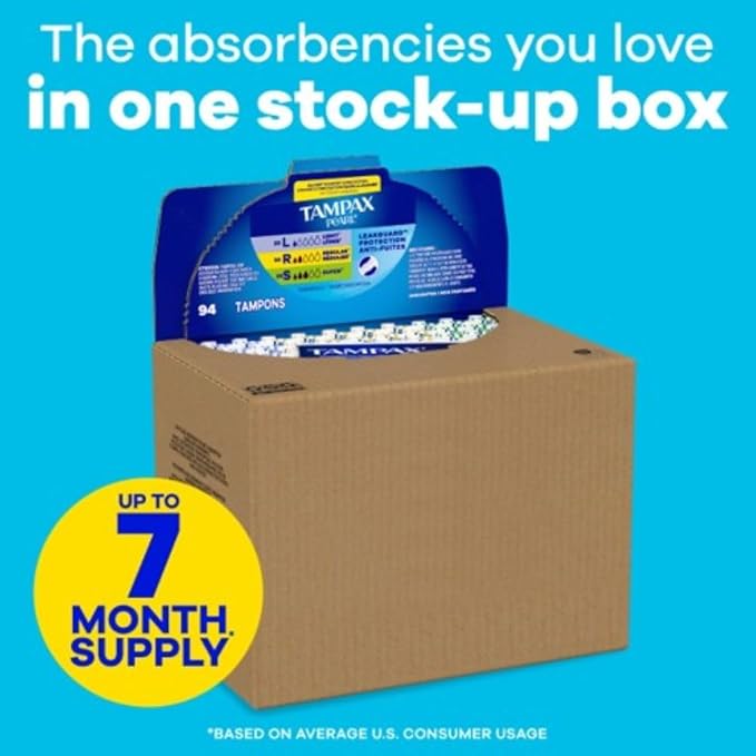 Tampax Pearl Tampons for Women Multipack with LeakGuard Braid Light/Regular/Super Absorbency Unscented 94 Count (2 Packs of 47) (Packaging May Vary)
