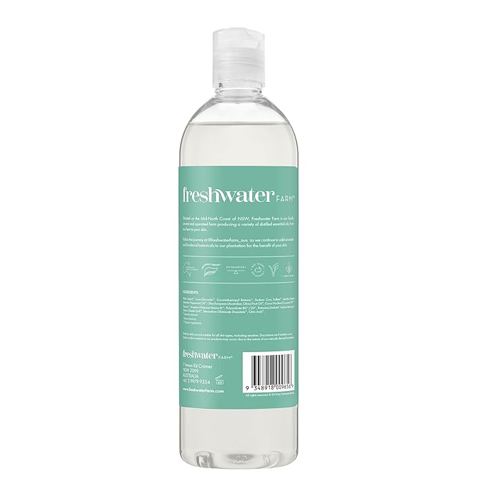Freshwater Farm Australia Naturally Derived Shower Gel Body Wash - Paraben Phthlate Free Energizing Australian Peppermint Oil - Moisturizing Body Wash for Women - 16.9 fl oz 4PK