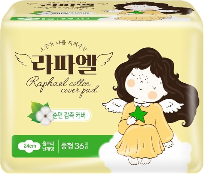 RaphaelAngel Ultra-Thin Safety Cotton Sanitary Pads with Wings (Regular-Absorbency / 72Counts) - Leak-Free Comfort Feminine Care Women High Absorption Clean Ingredients Hypoallergenic