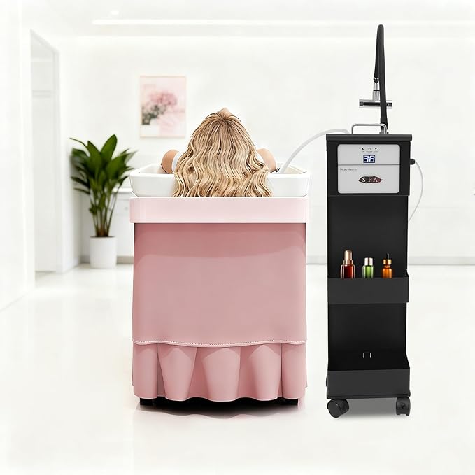 Professional Head Spa Machine with Constant Temperature &amp Waterfall Flow | All-in-One Mobile Head Spa System with 360° Hose for Salon-Grade Scalp Care at Home (Four-Sided Water Outlets)