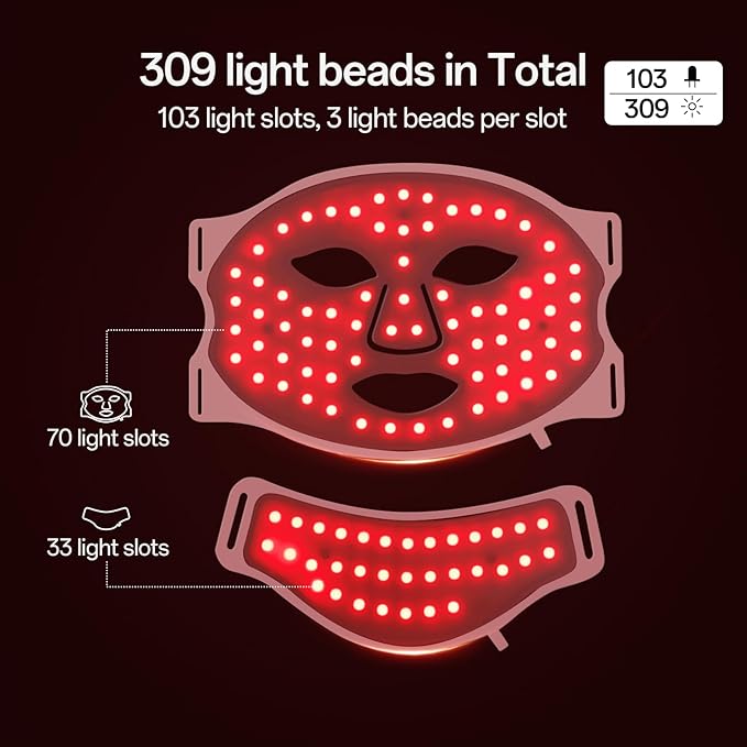 Red Light Mask for Face and Neck 7 Colors Red Light Face Mask with Rechargeable Remote Controller Flexible Portable Lightweight and Ergonomic for Home &amp Travel (White)