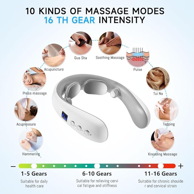 Neck Massager with Heat Electric Pulse Neck Massager for Pain Relief Wireless Neckology Intelligent Massager for Women