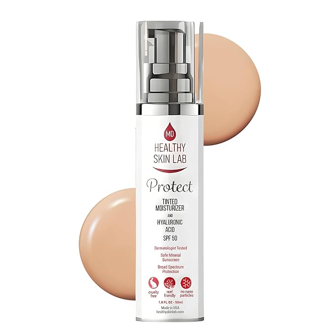 Healthy Skin Lab Protect Tinted Moisturizer SPF 50 Sheer Universal Tint Lightweight Hydrating Mineral Sunscreen for Face Hyaluronic Acid Broad Spectrum Daily SPF Dermatologist Tested 1.8 oz