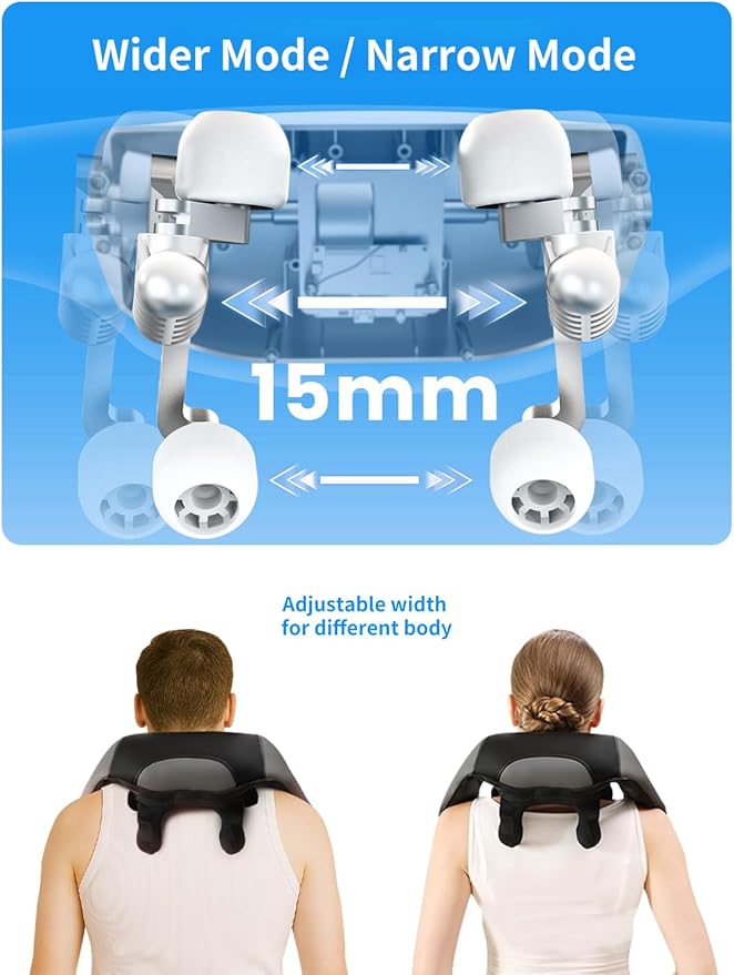 Neck Shoulder Back Massager with Heat Width Adjustable Cordless Shiatsu Heated Massager for Pain Relief Deep Tissue Brushless Motor 6D Kneading Massage Gifts for Women Men Mom Dad Birthday Christmas