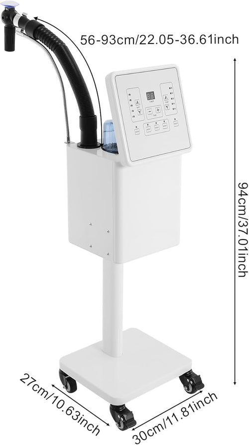 1600W Nano Hair Steamer with Ozone &amp Adjustable Mist Standing Salon Steamer Machine 30.44oz Tank 4 Lockable Wheels for Deep Conditioning at Home or Salon (White)