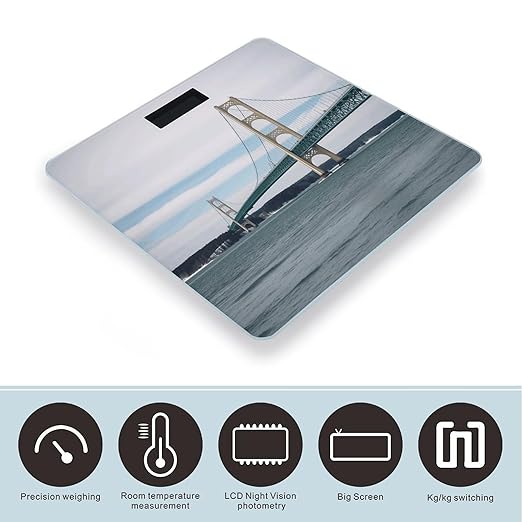 Mackinac Suspension Bridge Weight ScaleClear LED Display Bathroom Digital Weighing ScaleTempered Glass Digital Bathroom Scale for Body Weight Capacity Up to 400 Lbs