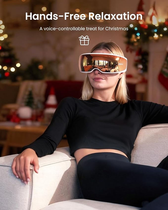 RENPHO Eyeris Calina Eye Temple Massager for Migraines Voice Control FSA Eligible HSA Birthday Day Gifts for Women Men Slidable Temple Massage Cushions Heated Eye Mask