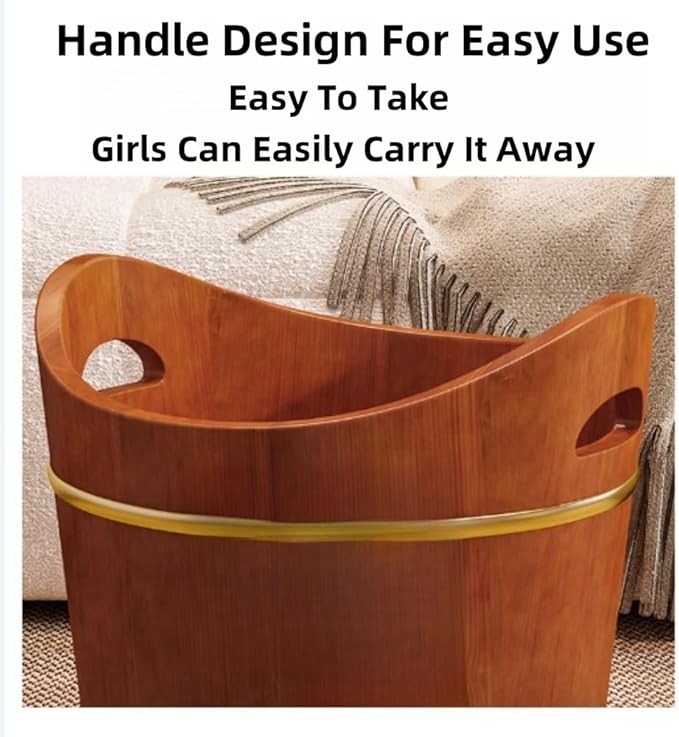 Solid Wood Foot Tub Wood Foot Wash Basin Solid Wood Handmade Soaking Basin Wood Spa Bucket for Massage Foot Bath Barrel Pedicure Soaking Feet Spa