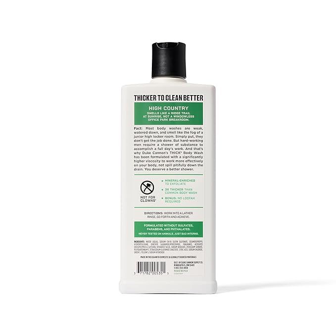 Duke Cannon Supply Co. Thick High-Viscosity Body Wash for Men High Country - Premium Ingredients Plant-Based Thickeners Superior Lather Natural Exfoliate 17.5 Fl Oz (3 Pack)