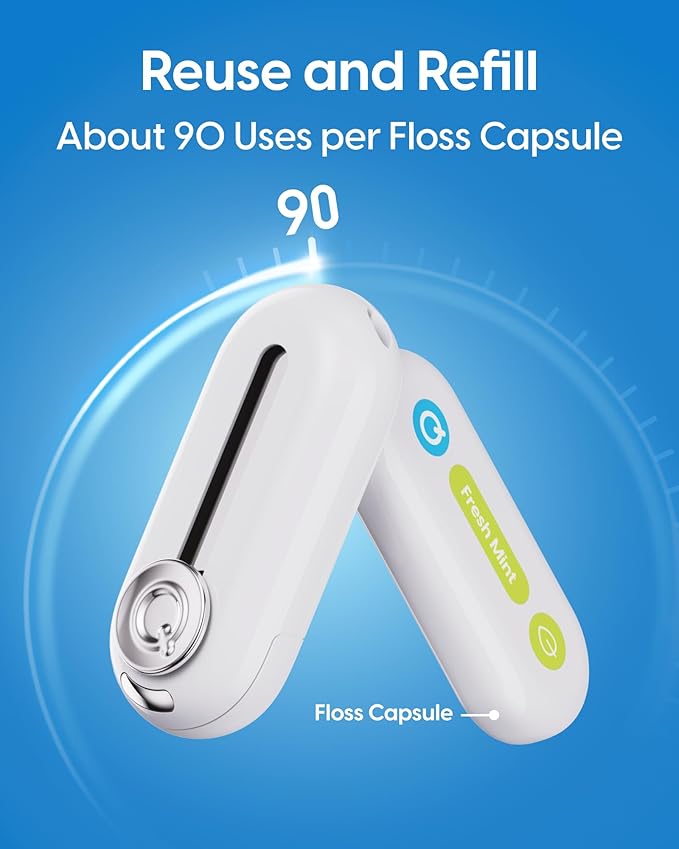 UpFlosser C1S Value Color Duo Bundle 2 UpFlosser C1S + 3 Extra Unflavored Floss Capsules Reusable Auto-Restringing Flosser for Quick &amp Deep Clean (Reef Green + Wave Blue)