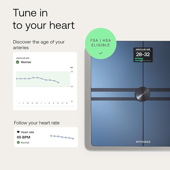 WITHINGS Body Comp - Scale for Body Weight and Complete Body Analysis Wi-Fi &amp Bluetooth Baby Digital Scale Accurate Visceral Fat Heart Health Scales Compatible with Apple