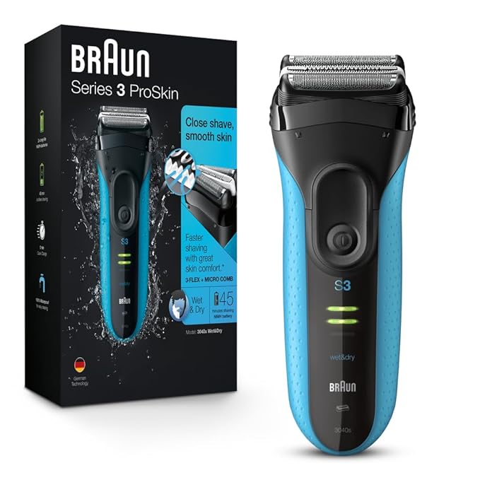 Braun Electric Series 3 Razor with Precision Trimmer Rechargeable Wet &amp Dry Foil Shaver for Men Blue/Black 4 Piece