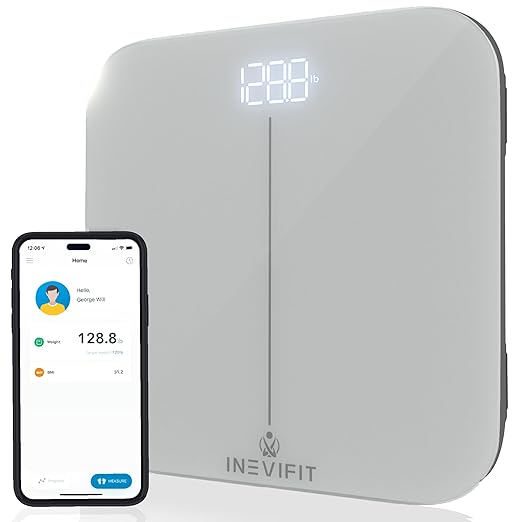 INEVIFIT Smart Premium Bathroom Scale Highly Accurate Bluetooth Digital Bathroom Body Weight Scale Precisely Measures Weight &amp BMI for Unlimited Users