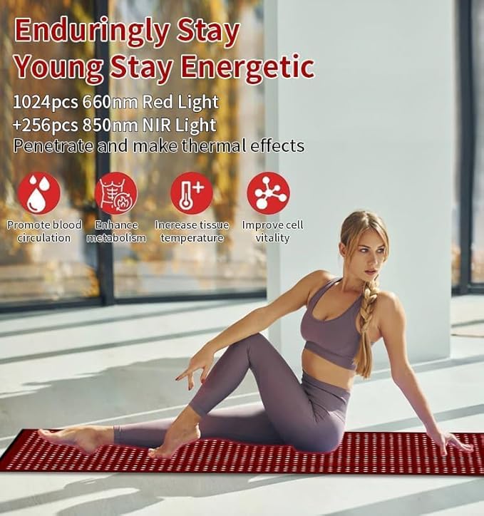 Red Light Therapy Large Mat Blanket 1280pcs LED Beads 660nm 850nm 71x31 Inch Red Infrared for Full Body Parts Relief at Once