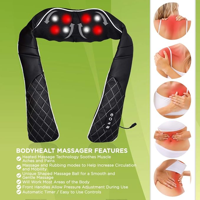 Shiatsu Neck Massager for Pain Relief Deep Tissue with Heat 3D Kneading Massage Pillow Back Shoulder Massagerfor Body Muscle Plug-in Use for Home Office Car Gifts for Mom Dad Him Her