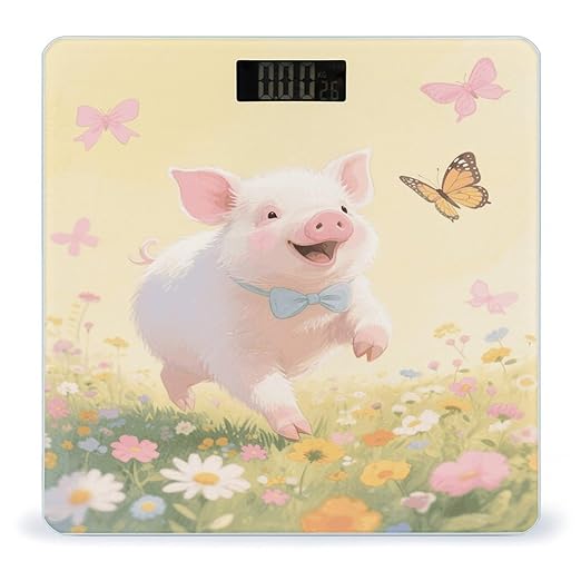 Cute Pig Weight Scale Large Digital Bathroom Scales with Bright LED Display Non Slip Digital Scale and Step On Fashion Weighing Machine for Body