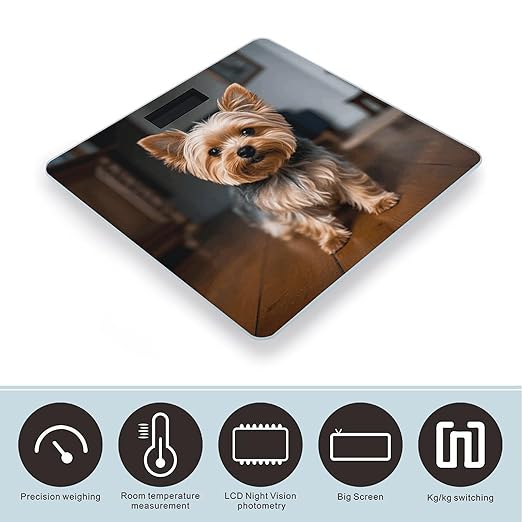 Cute Pet Yorkie Weight Scale for Body Weight Digital Bathroom Scale High Capacity Accurate Digital Weighing Scales and Easy-to-Read on Backlit LCD Display Scales