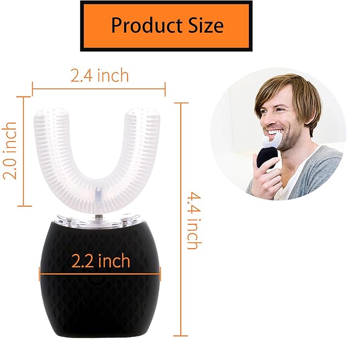 Ultrasonic Toothbrush for Adults Automatic Electric Ultrasonic Toothbrush 30'' Automatic Timer Wireless Charging Washable Travel Home Dual-use (Black M)