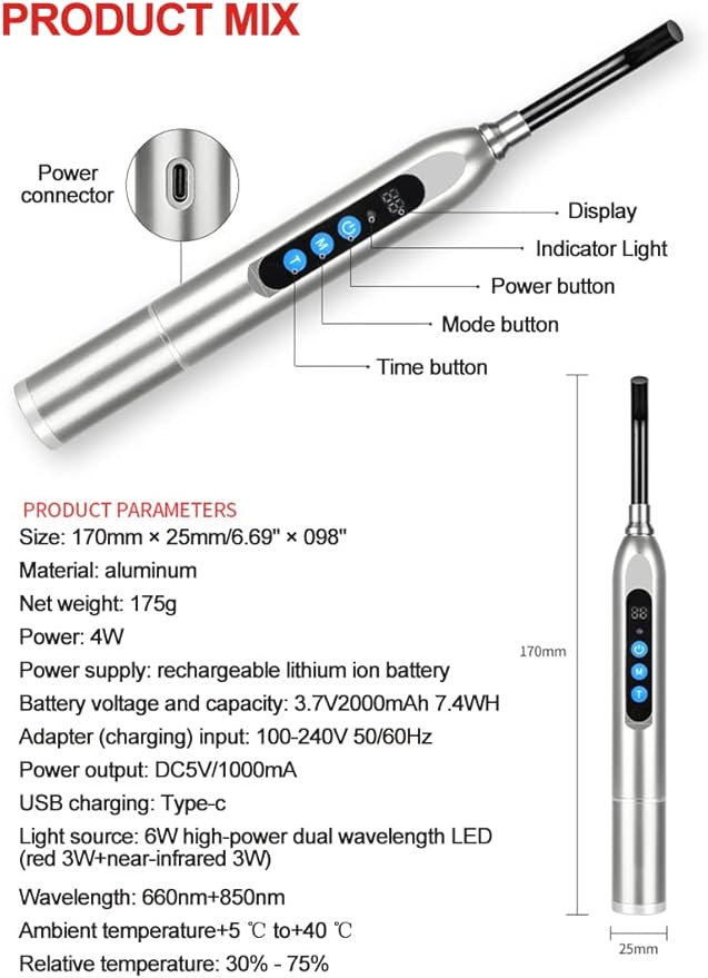 Red Light Therapy for Pain Relief Skincare Wand &amp Cold Sore and Canker Sore 660nm 850nm Near Infrared Light Therapy Device for Mouth Ear Nose Hands Joint Muscle Knee Feet