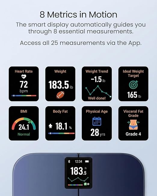 Smart Scale for Body Weight BMI Body Fat Muscle Mass 3.4 TFT Color Display Digital Bathroom Scale 25 Body Composition Analysis Sync App Bluetooth 400 lbs - Nexa 4