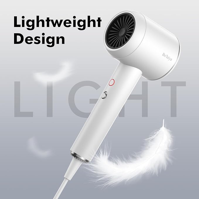 Professional Ionic Hair Dryer | Powerful Low Noise Hair Dryer | Constant Temperature for Fast Hair Drying | with Hair Diffuser Cluster Nozzle and Comb for Curly (White)