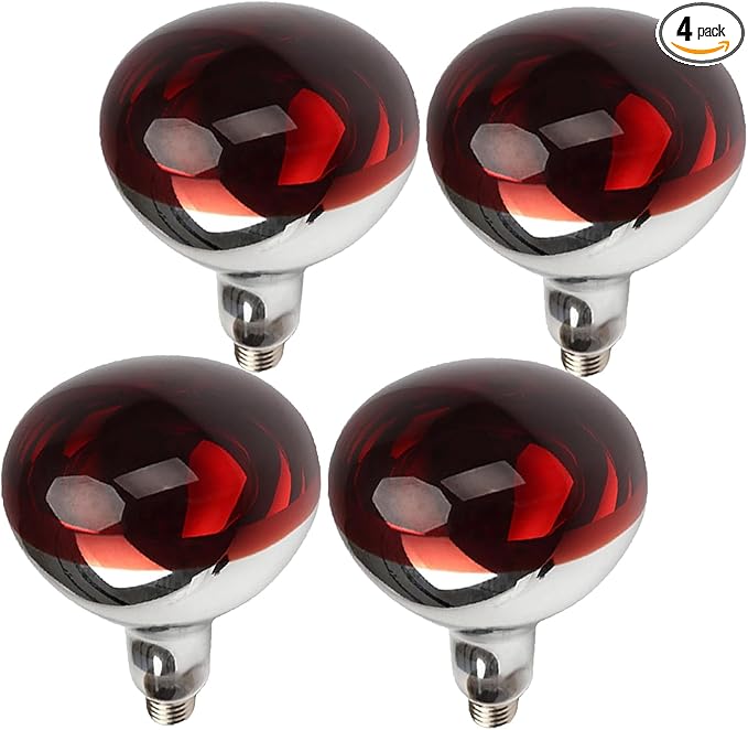 4 Pack 275W Infrared Heat Bulbs for Chickens Infrared Red Heat Lamp for Food Service Brooder Bulb Chicks Reptiles Pet Bathroom Sauna Heat Bulb E26 Base Infrared Red Light Therapy Bulbs