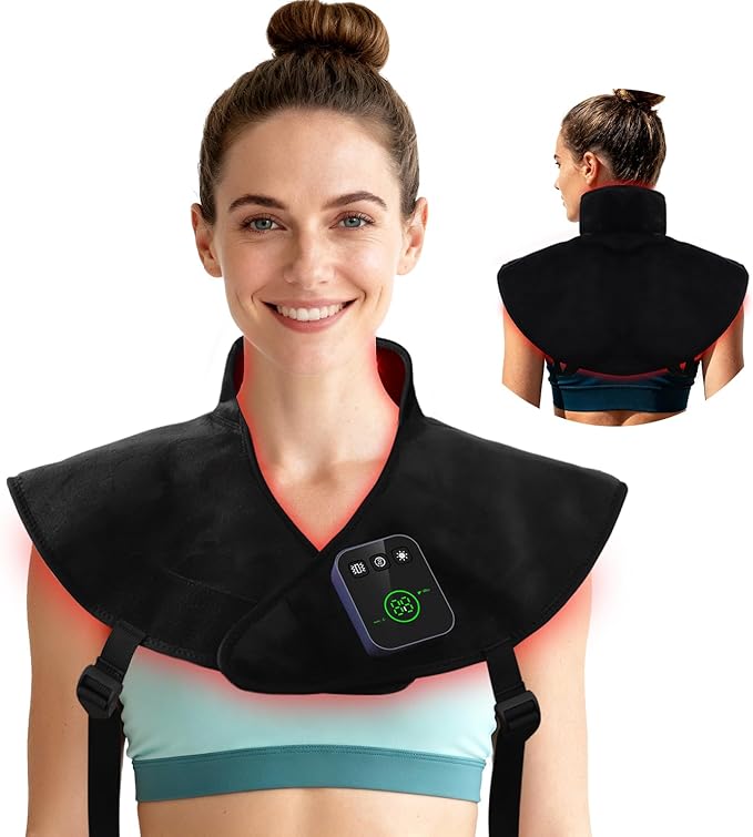 Red Light Therapy Neck Wrap Rechargeable Infrared Light Therapy Pad with Massage and Timer Wearable 660nm &amp 850nm Light Wrap for Home Use