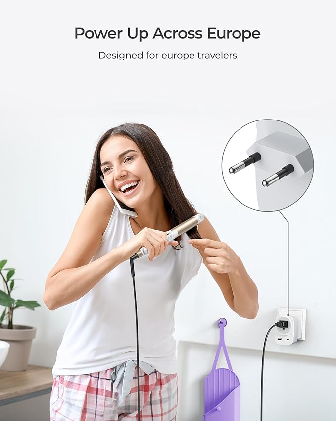 Dual Voltage Purple Travel Curling Iron with European Travel Plug Adapter