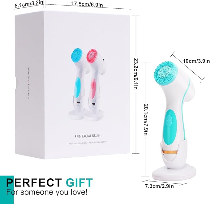 Facial Cleansing Brush 3 in 1 Electric Face Scrubber with 3 Brush Heads for Women/Men Waterproof Rechargeable Face Cleansing Brush for Dry Oily Sensitive Skin (Blue)
