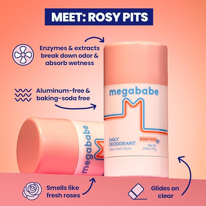 Megababe Underarm 2-Piece Bundle - Rosy Pits Daily Deodorant 2.6 oz &amp Happy Pits Underarm Mask 3 fl oz | Odor Protection Aluminum Free