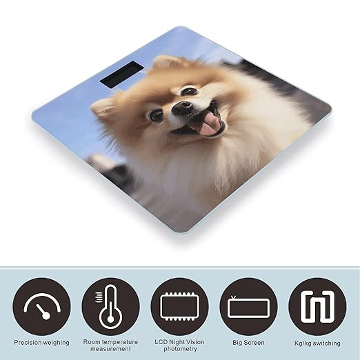 Happy Pomeranian Scale for Body Weight High Precision Digital Weight Scales with LCD Display Anti-Slip Sturdy Slim Tempered Glass Bathroom Scale for Home Use