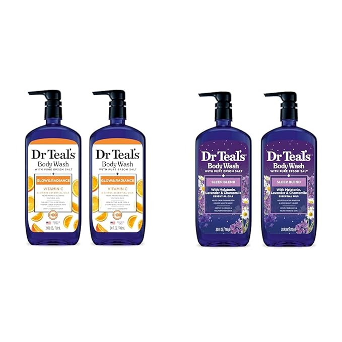 Dr Teal's Body Wash with Epsom Salt Pack of 2 24oz &amp Sleep Blend Body Wash with Melatonin Pack of 2 24 fl oz