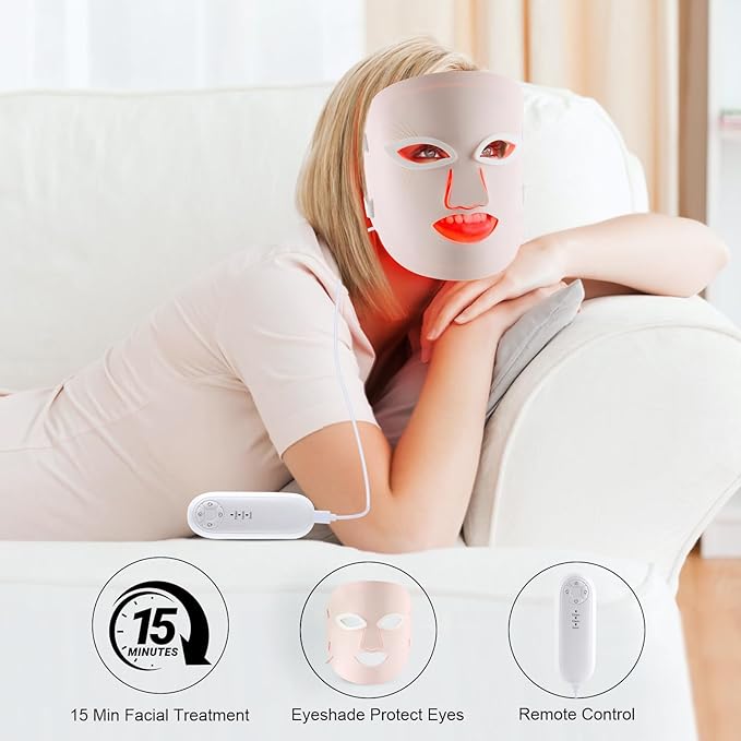 Red Light Therapy Mask Red Light Therapy for Face 7 Colors LED Facial Mask for Wrinkle Remove &amp Anti Aging Skin Care Home Travel UsePink (Upgraded Version)