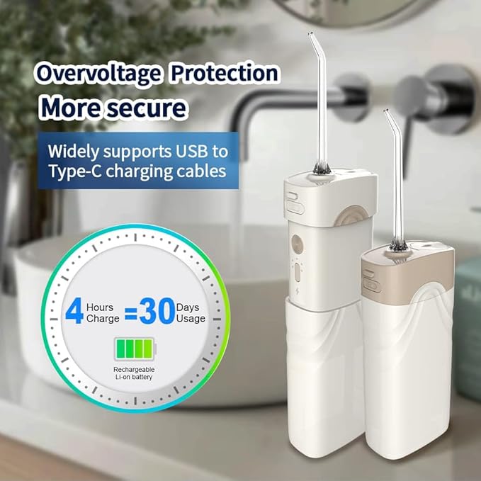 eFlosser-200ml Mini Size Portable Water Flosser Professional Cordless Oral Flosser 5 Modes (White)
