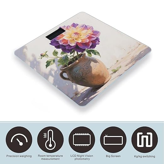 Colorful Flower Weight Scale Cute Bathroom Scale for Body Highly Accurate Digital Weighing Machine for People Compact LCD Display Scales with Sturdy Toughened Glass Scales