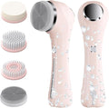Facial Cleansing Brush 2 in 1 Ｗaterproof IPx7 Facial Spin Scrubber Set with 4 Brush Heads Rechargeable Exfoliating Face Brush Deep Cleansing Gently Exfoliate and Remove Blackhead (Pink)