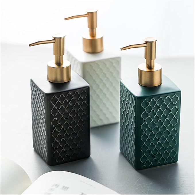 Simple Ceramic Hand sanitizer Bottled Shampoo Shower Gel Disinfectant Press Bottle Bathroom Supplies Bottle(Green)