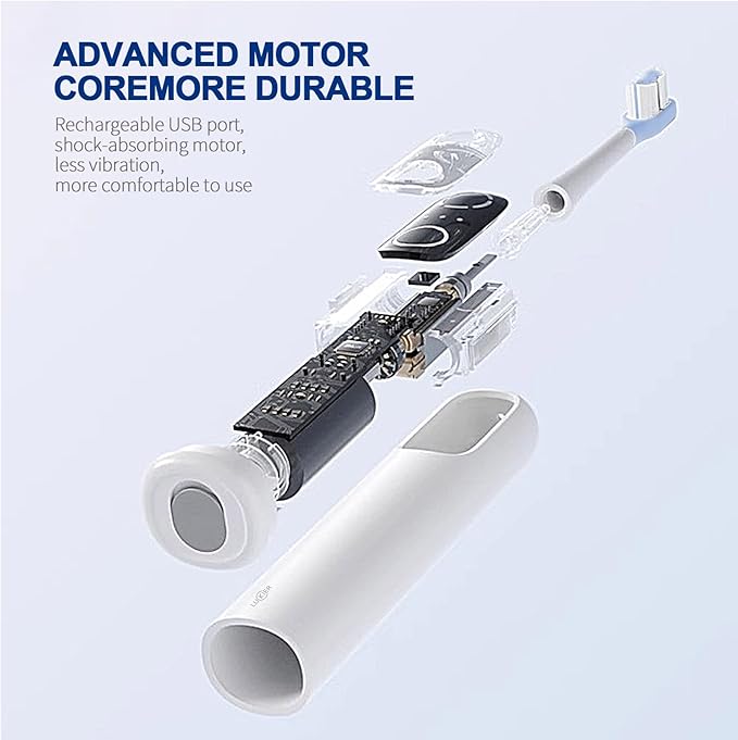 Rechargeable Travel Electric Toothbrush Oscillation and Vibration 60° Wide Angle Vibration 1500mAh Battery 4 Brush Heads IPX7 Waterproof Type-C Fast Charging - 5 Modes with Smart Timer