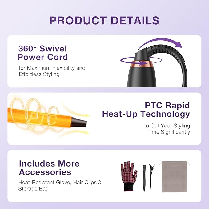 5 in 1 Curling Wand Set Multi Hair Styler with Thermal Curling Brush and 4 Interchangeable Ceramic Curling Wand (0.35-1.25) Glove Clips Dual Voltage Hair Wand Curling Iron Gifts for Women