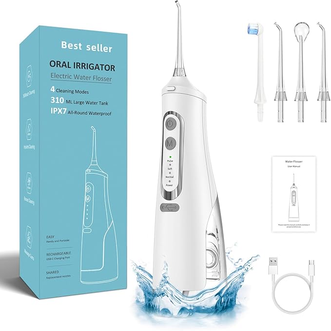 USB Rechargeable 4 Speed Water Flosser Removes Tartar Stains Teeth Cleaning Tool Portable Teeth Cleaner for Home Traveling