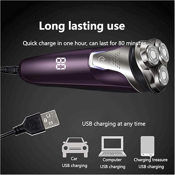 Electric Razor Shaver for MenWet&ampDry Metal IPX7 Waterproof Removable Beard Hair Trimmer Mens Rotary Shavers Included Charging Adapter