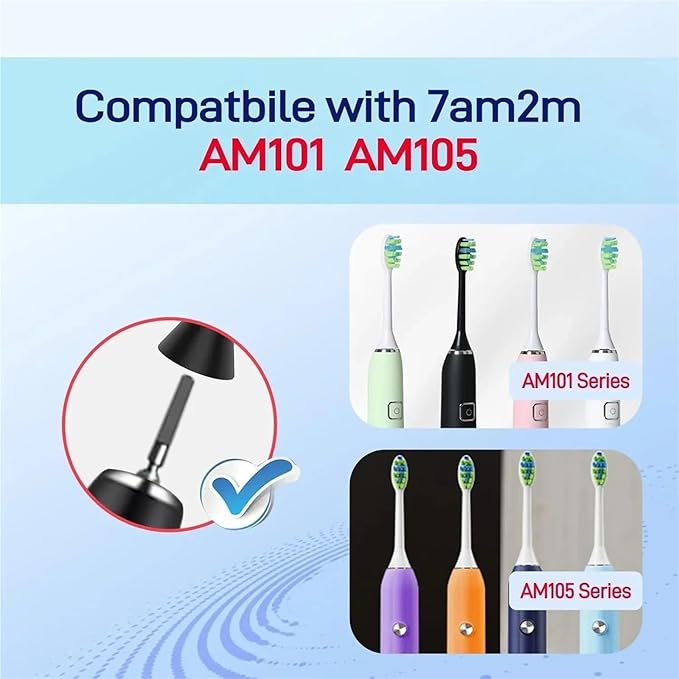 Compatible for 7am2m 10PCS Replacement Toothbrush Heads - AM101/AM105 Sonic Toothbrush Vacuum Soft Dupont Bristle(10PCS Black)
