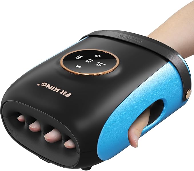 FIT KING Cordless Hand Massager with Compression &amp Heating Fingers Wrap Massage for Arthritis Pain and Carpal Tunnel Large Space for Both Men and Women (Blue)