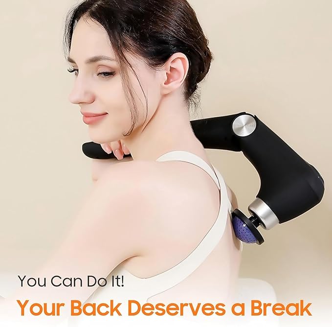 Massage Gun with 10 Replacement Heads Massage Gun with Heat Back Massager for Pain Relief Deep Tissue Massager for Shoulder &amp Back Muscle Recovery (Black)