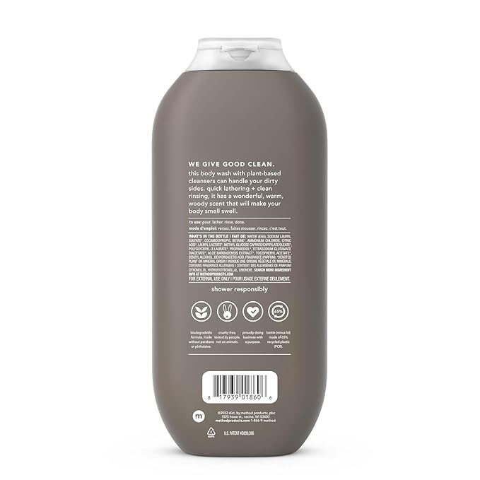 Method Men Body Wash Cedar + Cypress Paraben and Phthalate Free 18 FL Oz (Pack of 6)